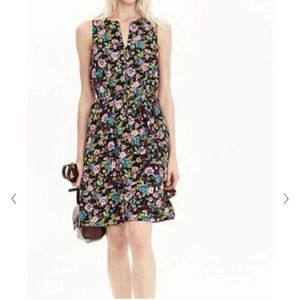 Banana Republic Dress Large Black Floral Sleeveless Layered Split Neck …